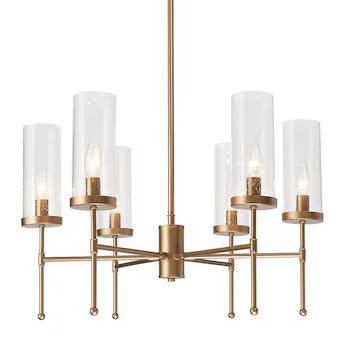 LNC Layla 6-Light Matte Gold with Cylinder Seeded Glass Candle Modern/Contemporary LED Dry rated ... | Lowe's
