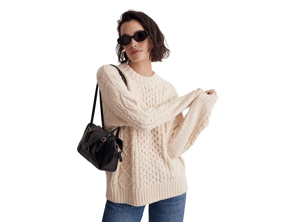 Madewell Cable-Knit Oversized Sweater Women's Clothing Antique Cream : XS (Women's 00-0), Acrylic/Wool | Zappos
