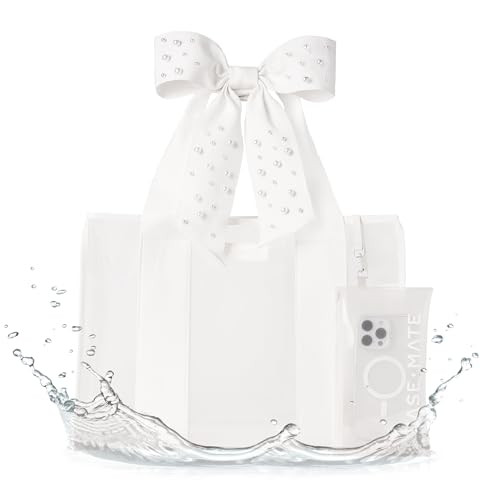 Case-Mate Ivory Pearl Bow Beach Tote - Lightweight Beach Bag with Phone Pouch for Women - Waterproof, Tip-Proof, Foldable & Washable - Tote Bag for Pool, Travel and Vacation - Large | Amazon (US)