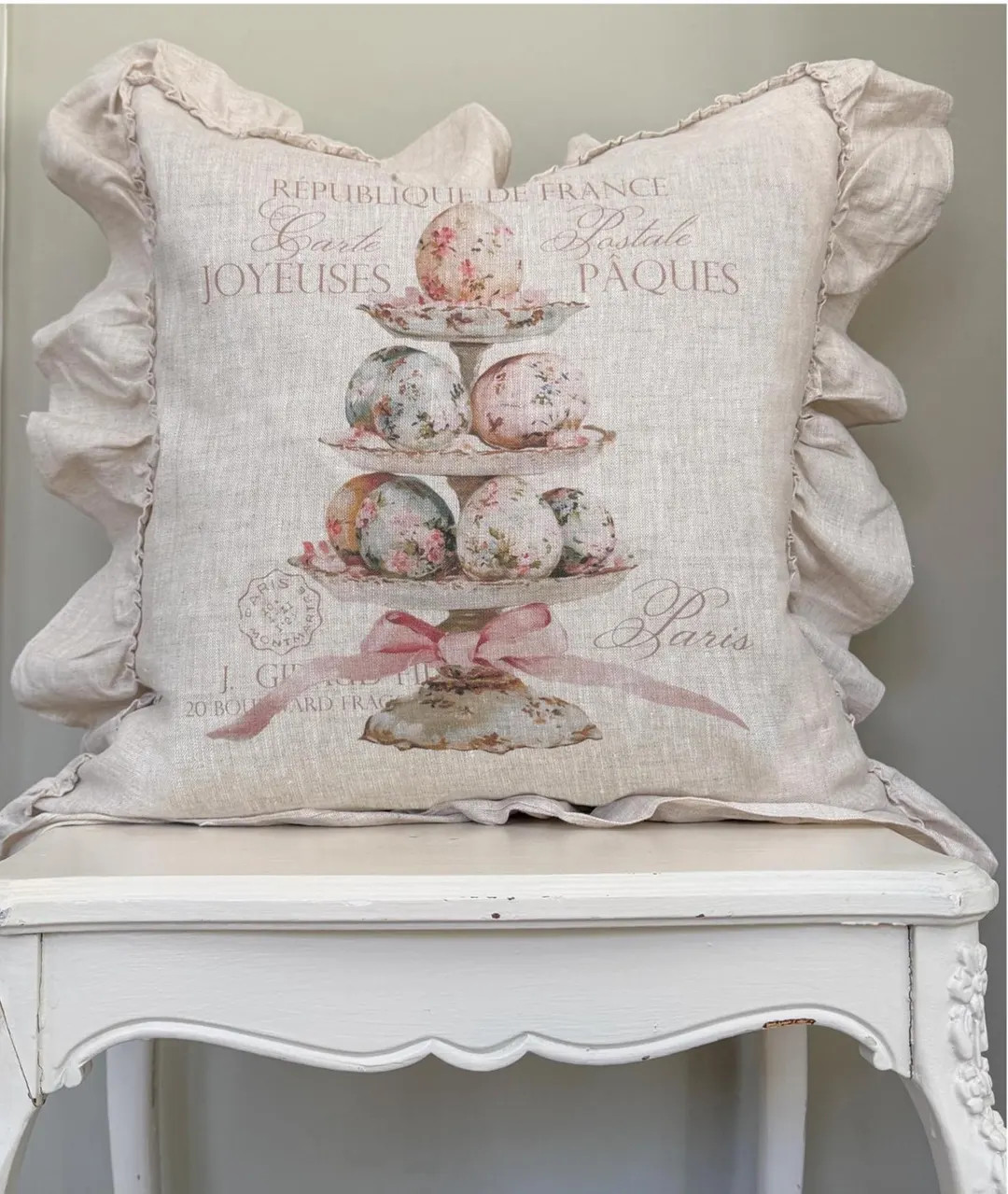 French Easter Eggs Beige Ruffle Pillow Cover, Shabby Decor, Joyeuses Pâques, Cottage Chic Spring... | Etsy (US)