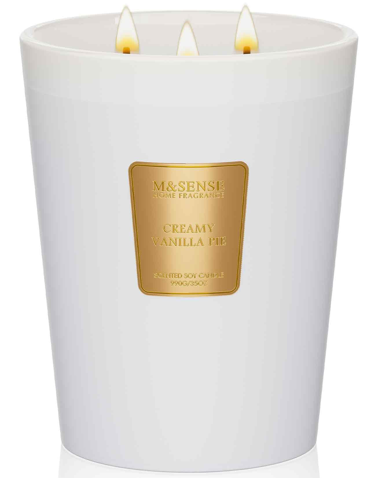 M&SENSE Extra Large Candle Creamy Vanilla Scented, 3-Wick 35oz 150H Long Lasting, Natural Soy Wax... | Amazon (US)