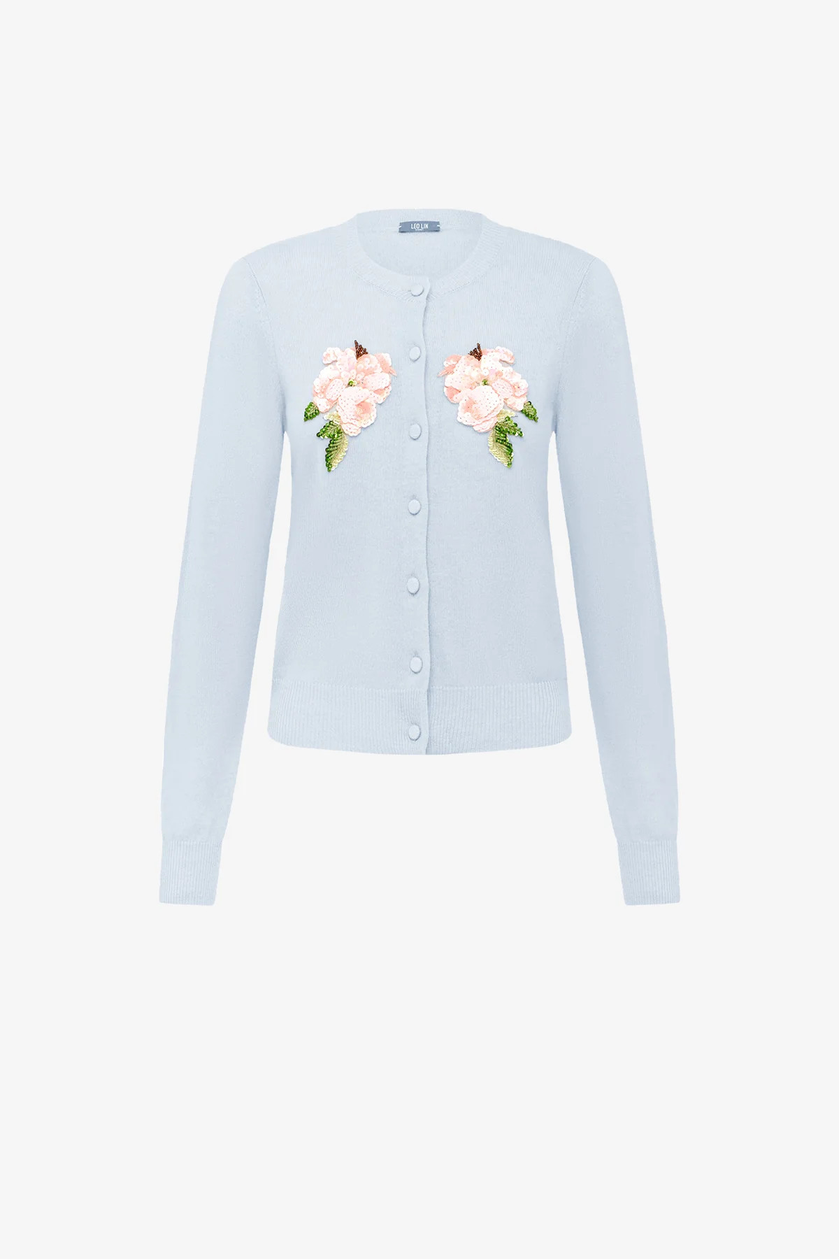 Claire Embellished Knit Cardigan - Ditsy Floral Print in Blue | LEO LIN AU