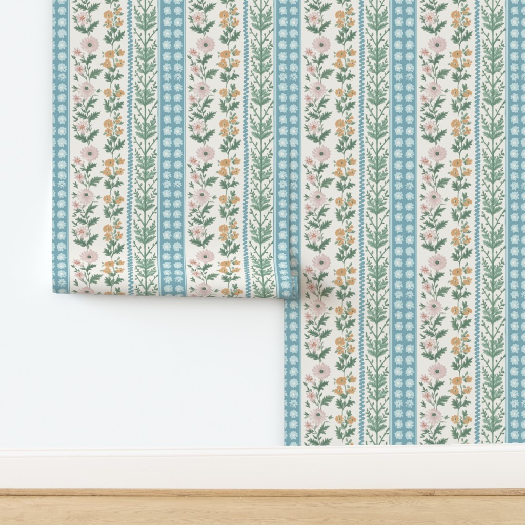 Woodhouse Wildflower Stripe Faded Wallpaper | Spoonflower | Spoonflower
