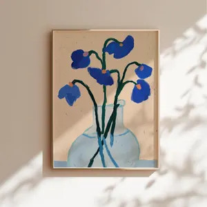 Minimalist Blue Flower Art Print Modern Home Decor Abstract Botanical Illustration Neutral Printa... | Etsy (Global)