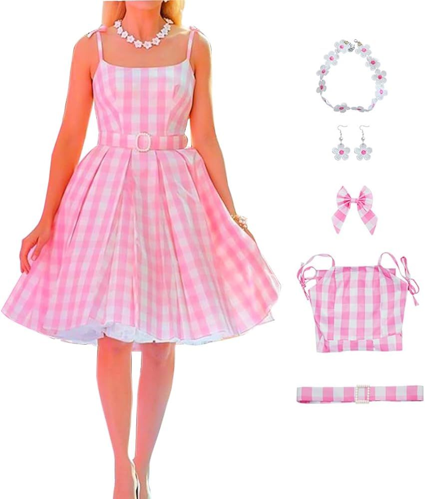 DGXWRG Adult Child Movie Heroine Cosplay Costume Pink Dress Tights Uniform Halloween Stage Perfor... | Amazon (US)