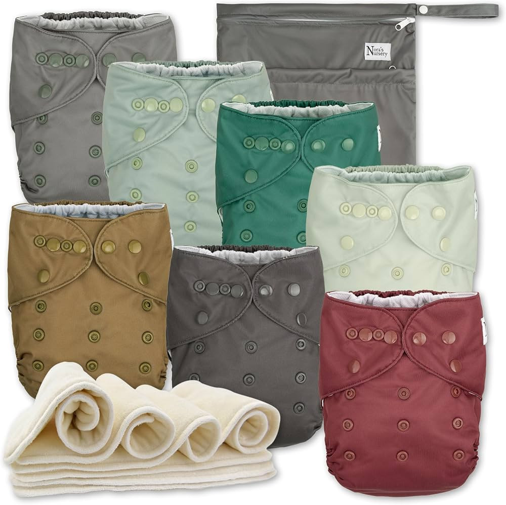 Nora's Nursery AWJ Cloth Diapers 7 Pack with 1 Wet Bag - Waterproof Cover, Washable, Reusable & O... | Amazon (US)