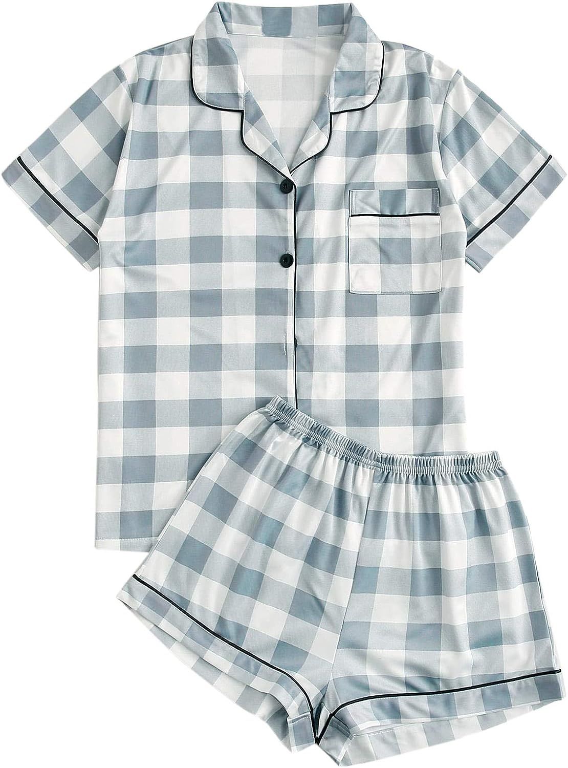SweatyRocks Women's Short Sleeve Sleepwear Button Down Satin 2 Piece Pajama Set | Amazon (US)