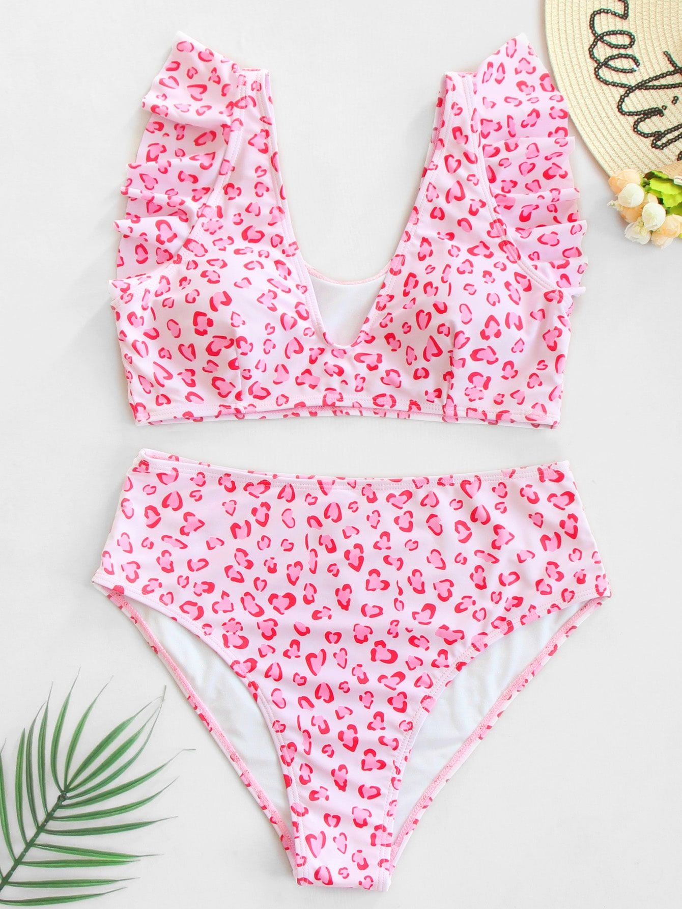 Leopard Ruffle Trim Bikini Swimsuit | SHEIN