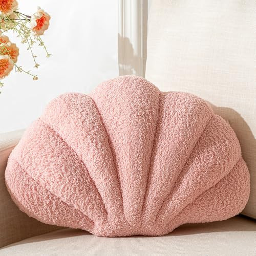 XIAIJIA Seashell Throw Pillows Shell Shaped Pillow Pink Sea Shell Pillows for Bed Seashell Decorative Pillow Soft Plush Pillow Sea Couch Decoration(13 X 10 inch) | Amazon (US)