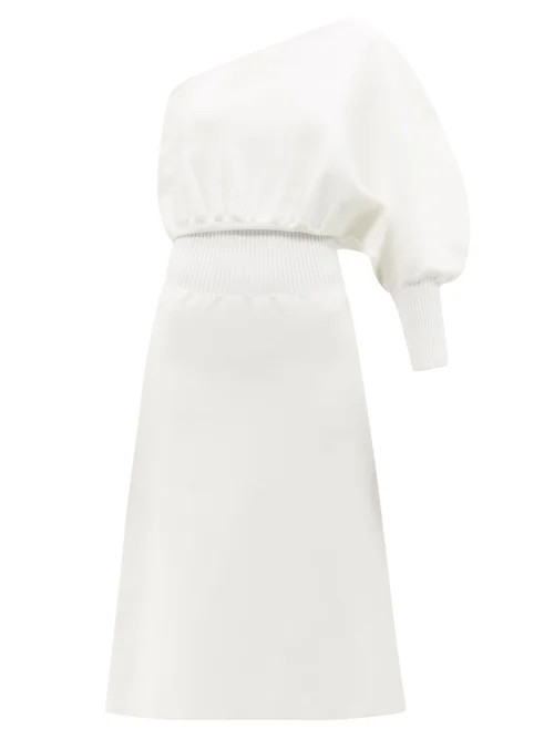 Galvan - Luna Asymmetric Balloon-sleeve Knitted Midi Dress - Womens - White | Matches (UK)