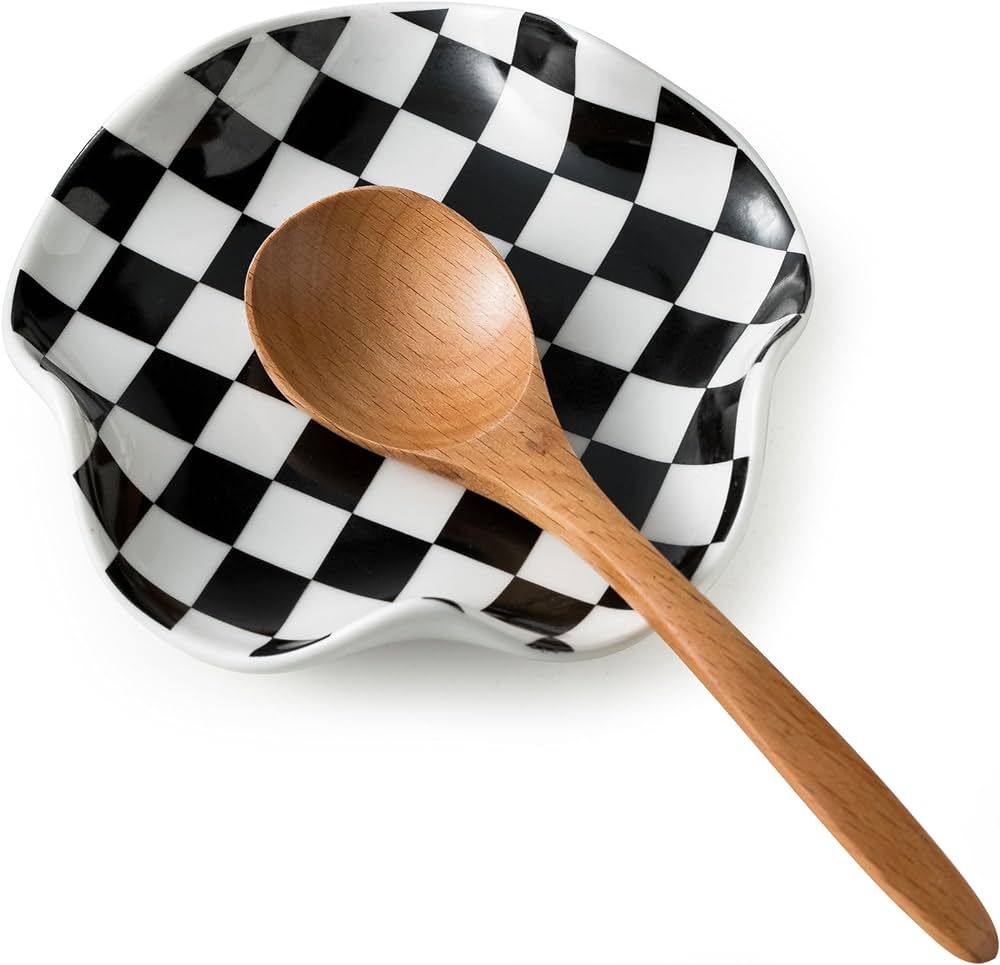 Spoon Rest for Stove Top, 5.3in Checkered Spoon Holder Utensil Rest, Ceramic Spoon Rests for Coff... | Amazon (US)