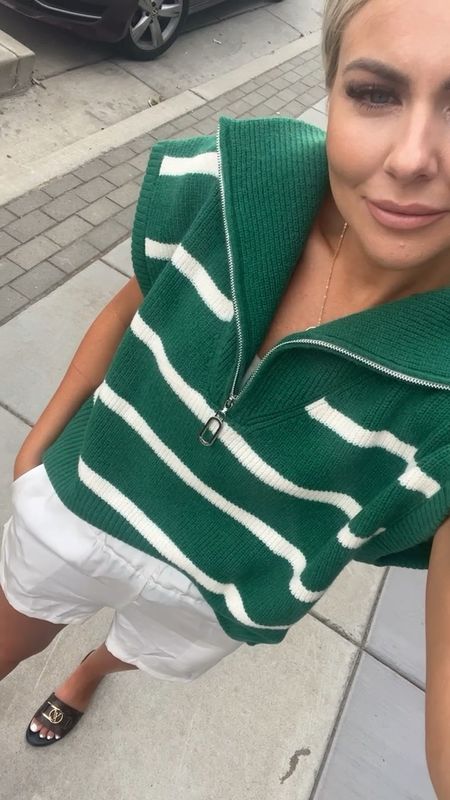 Striped sweater for fall also comes in white/black 
Amazon fashion shorts - wearing a S 

#LTKunder100 #LTKworkwear #LTKtravel