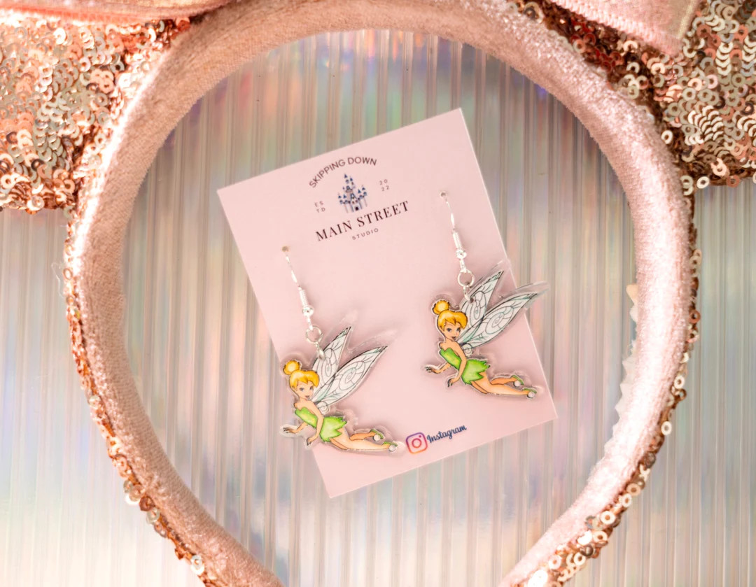 Tinkerbell Inspired Earrings | Disney World | Disney AP | Family Vacation | Magic Kingdom | Etsy (US)