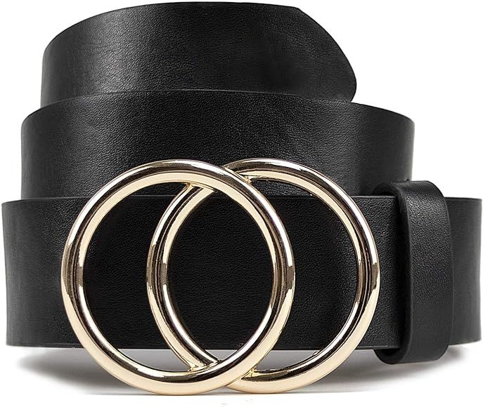 Women Leather Belt for Jeans Dress Waist Belt with Double Ring Buckle by LOKLIK | Amazon (US)