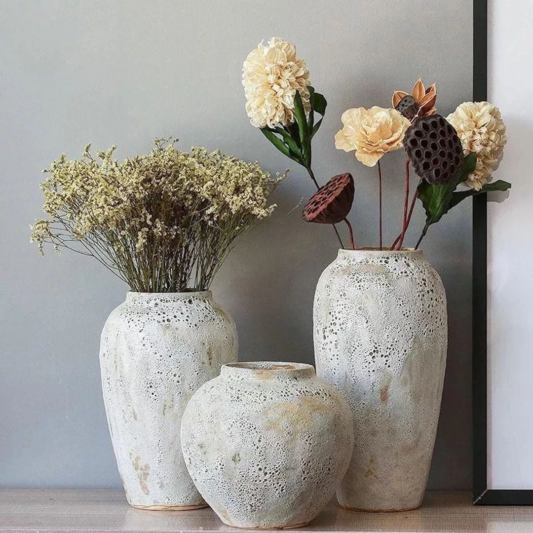 Rustic Ceramic Vase, Distressed Stoneware Vase, Natural Stone Effect Vase, Textured Stone Vase, A... | Etsy (US)