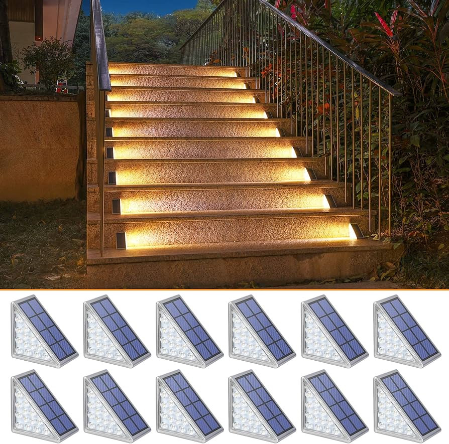 NIORSUN Solar Stair Lights Outdoor Waterproof IP67,12 Pack Warm White Step Lights Outdoor Auto On... | Amazon (US)