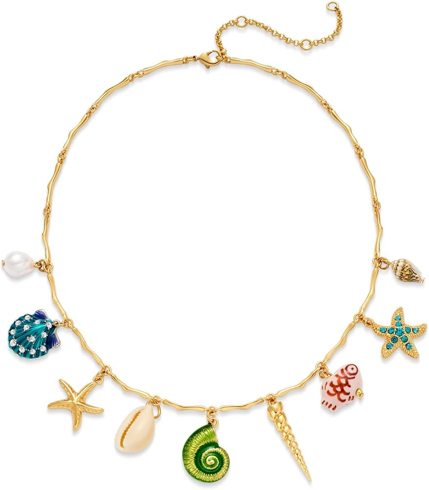 Summer Charms Necklace for Women Conch Seashell Starfish Pendant Choker Necklace Fashion Boho Bea... | Amazon (US)