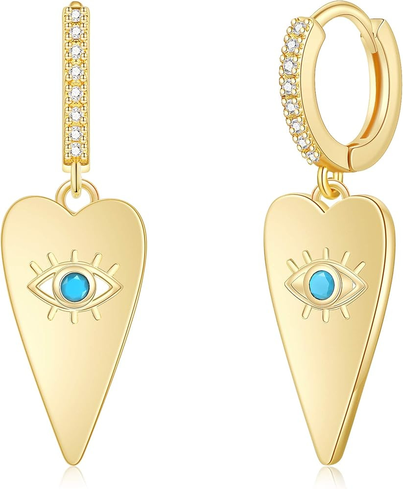 Small Dangle Hoop Earrings 14K Gold Plated Cubic Zirconia Boho Women Girls Huggie Earring Dainty ... | Amazon (US)