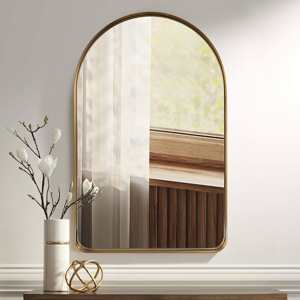ANDY STAR Arched Mirror, 22" x 35" Gold Bathroom Mirror in Stainless Steel Metal Frame, Arch Top ... | Amazon (US)