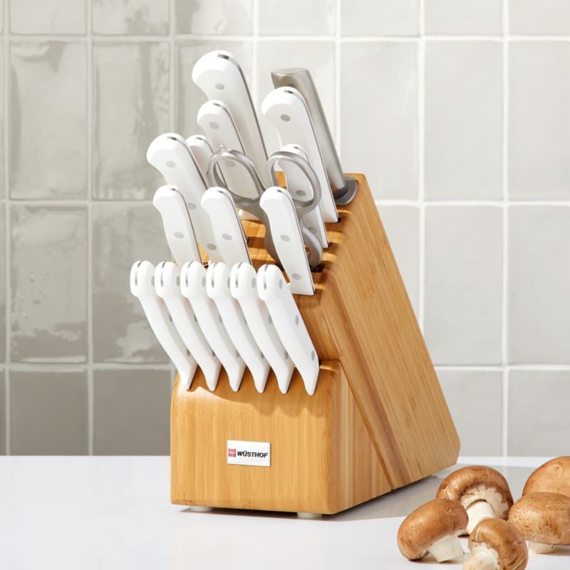 Wusthof Gourmet White 18-Piece Knife Set with Bamboo Block | Crate and Barrel | Crate & Barrel