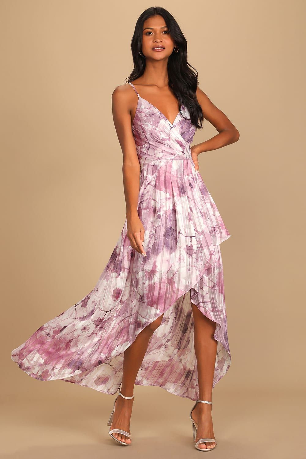 An Enchanting Dream Purple Multi Print High-Low Maxi Dress | Lulus (US)