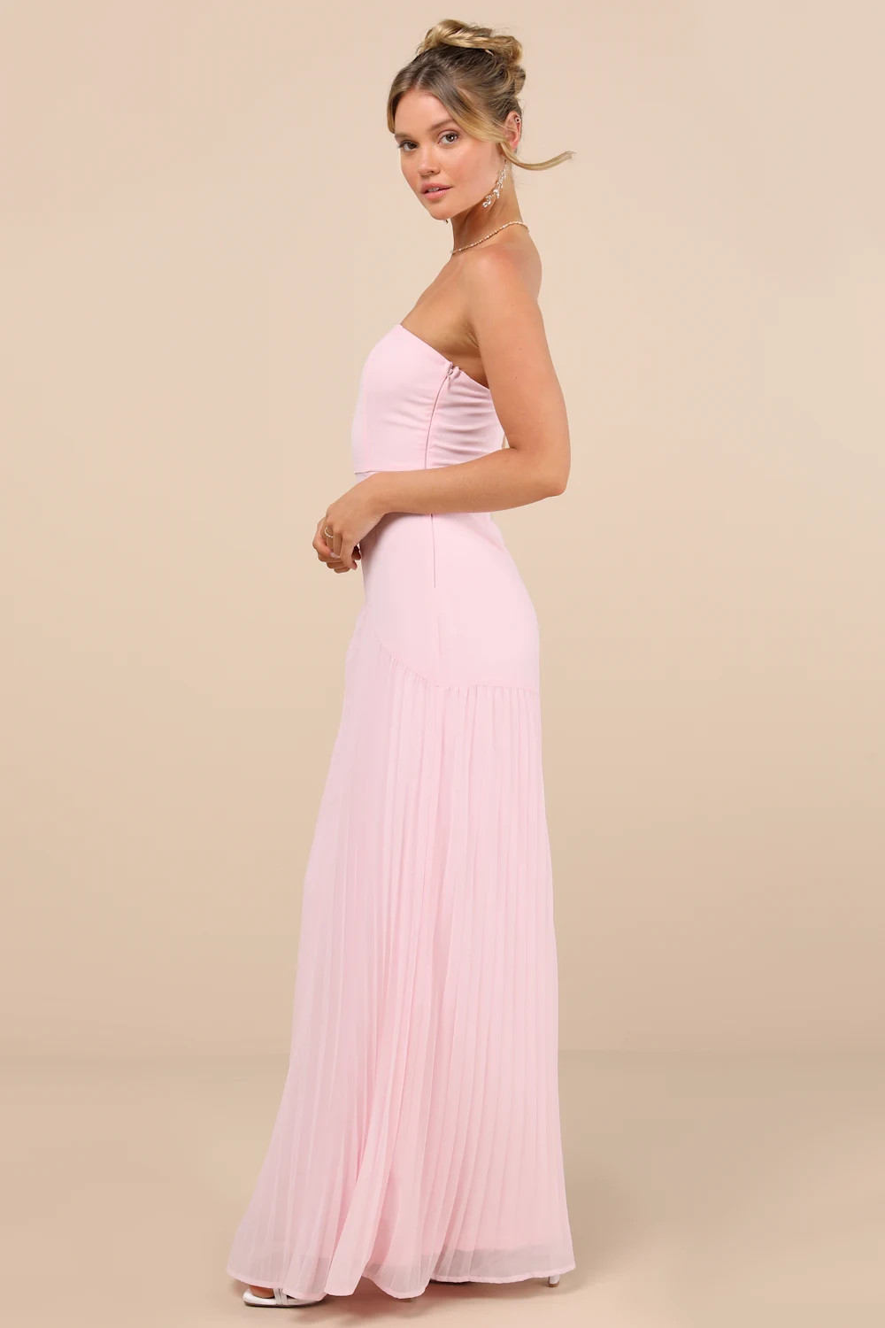 Celebratory Aesthetic Blush Pink Pleated Strapless Maxi Dress | Lulus