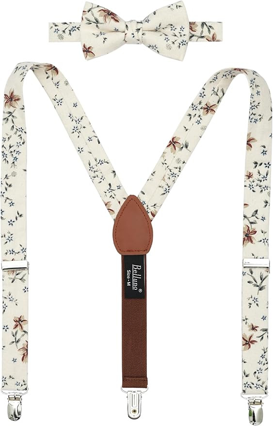 BELLUNO Boys' Floral Suspenders and Bow Tie Set, Pre-Tied Cotton Bowtie for Kids from Toddlers to... | Amazon (US)