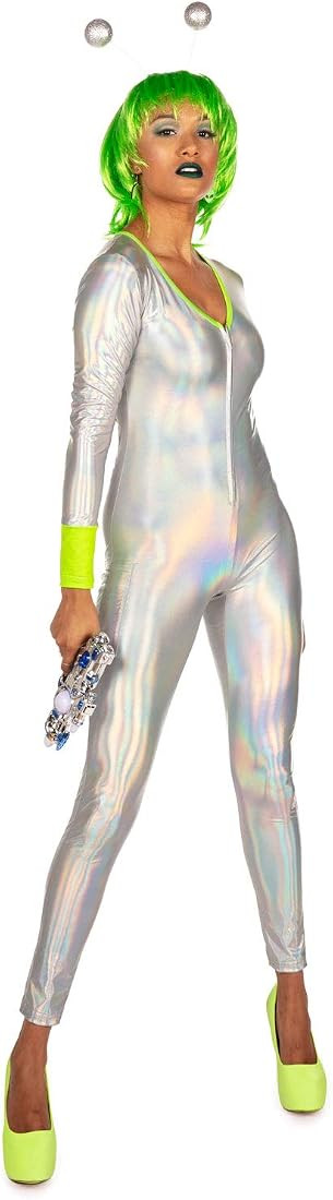Prismatic Metallic Alien Halloween Costume for Women Long Sleeve Bodysuit with Wig and Alien Ante... | Amazon (US)