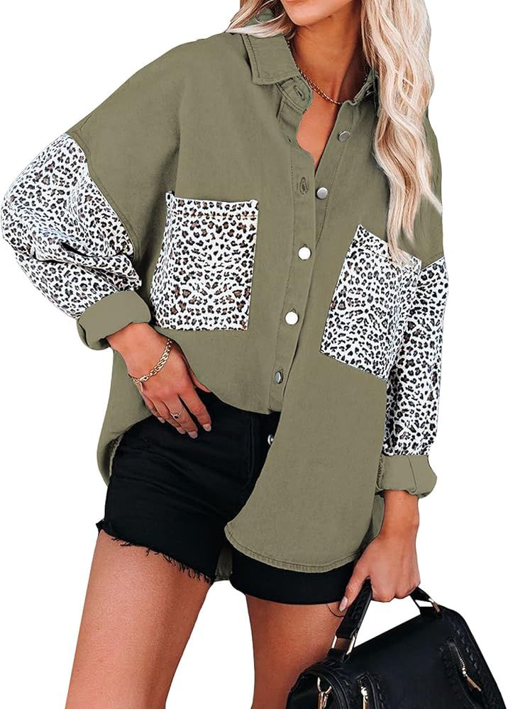 Sidefeel Women Long Sleeve Button Denim Jacket Distressed Ripped Jean Coat | Amazon (US)