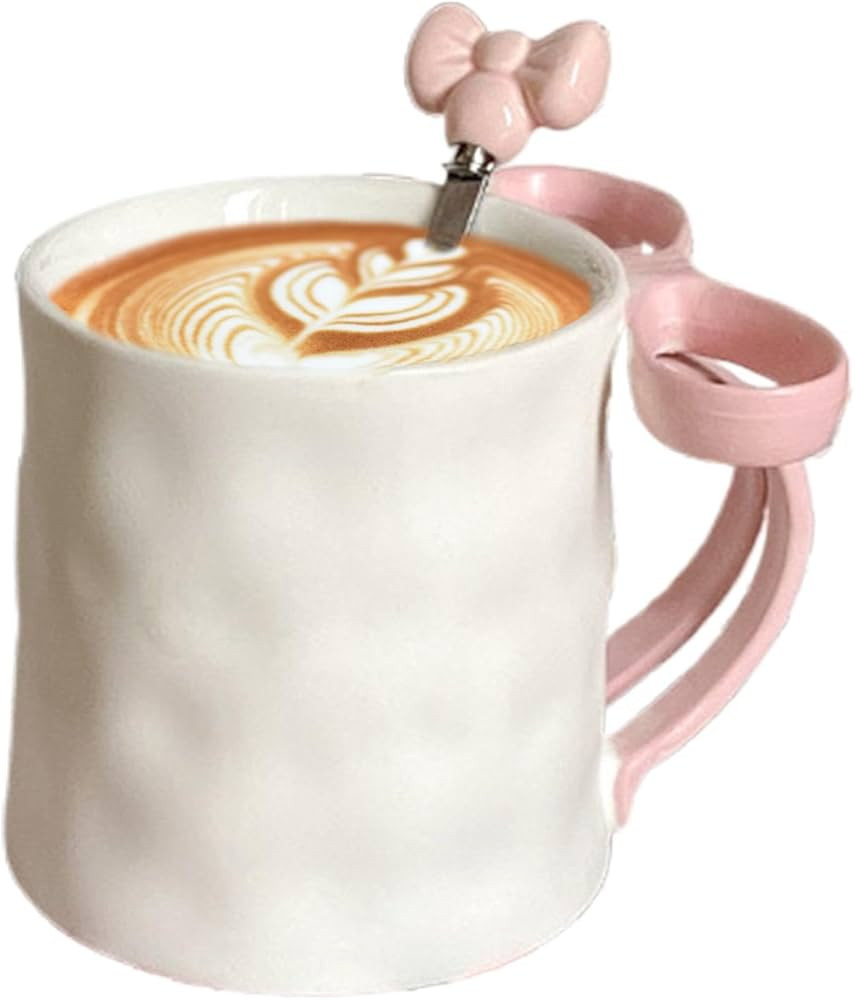 Amazon.com: Bow Mug - 500ml Ceramic Coffee Mug with Pink Bow & Handle and Sapoon | Ceramic Christ... | Amazon (US)