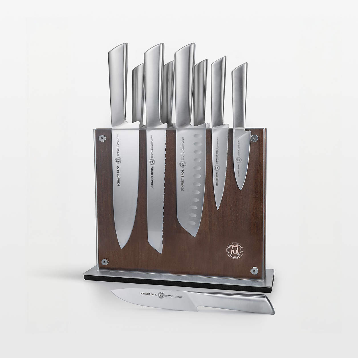 Schmidt Brothers Forged Steel 10-Piece Acacia Magnetic Block Set + Reviews | Crate & Barrel | Crate & Barrel