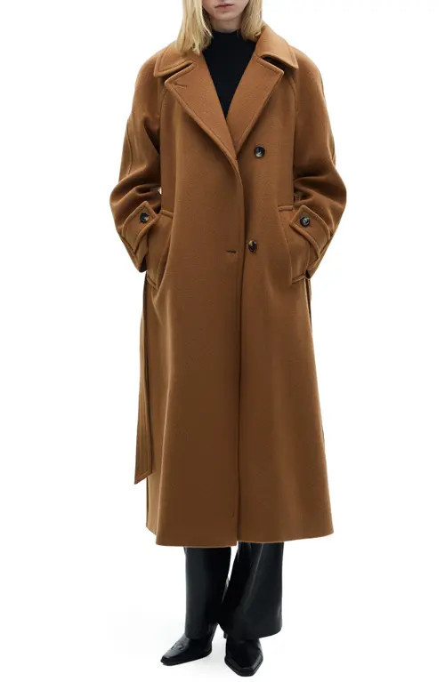 MANGO Wool Blend Belted Coat in Brown at Nordstrom, Size Small | Nordstrom
