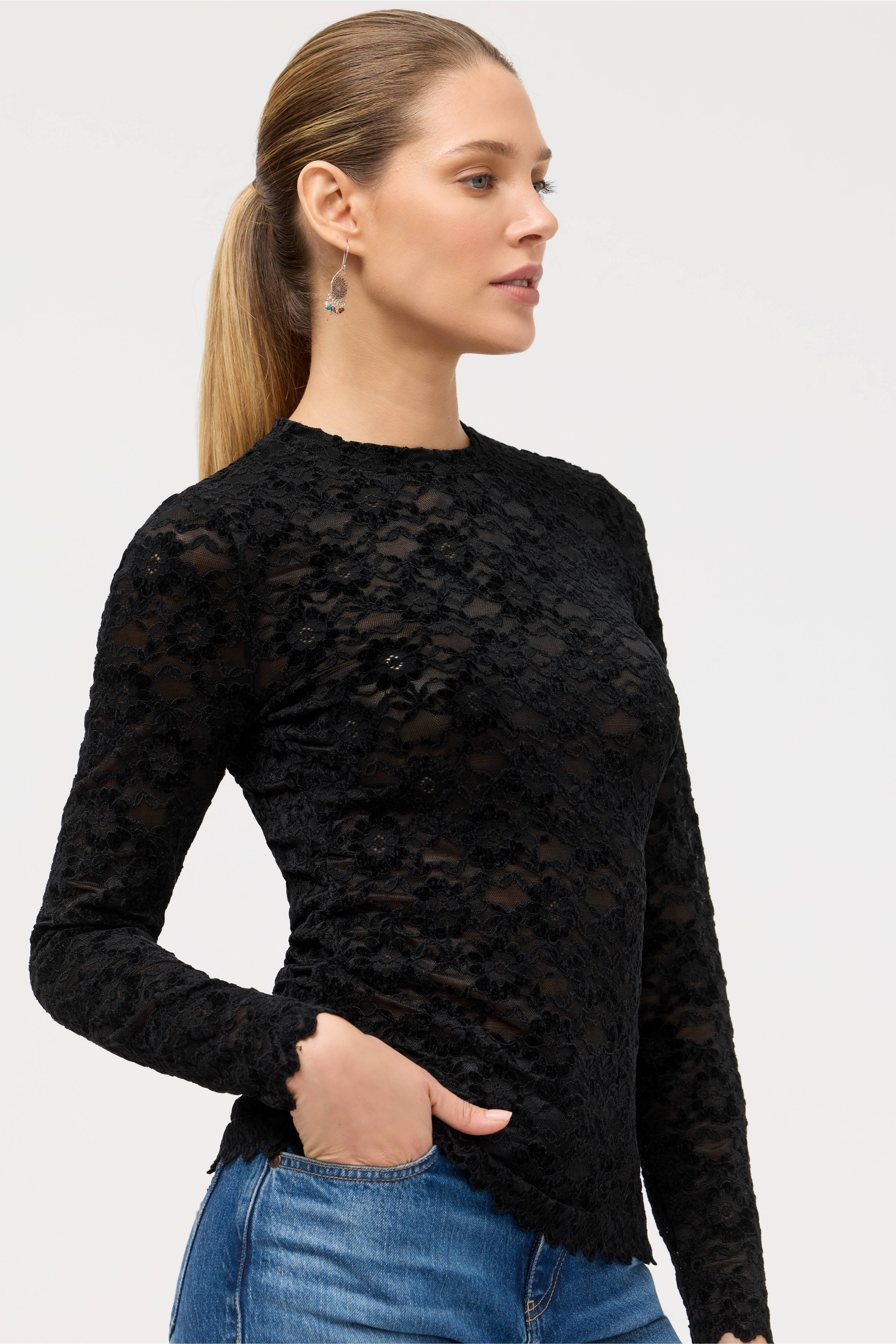 NATALIE LONG SLEEVE STRETCH LACE TEE
                                
                           ... | Johnny Was