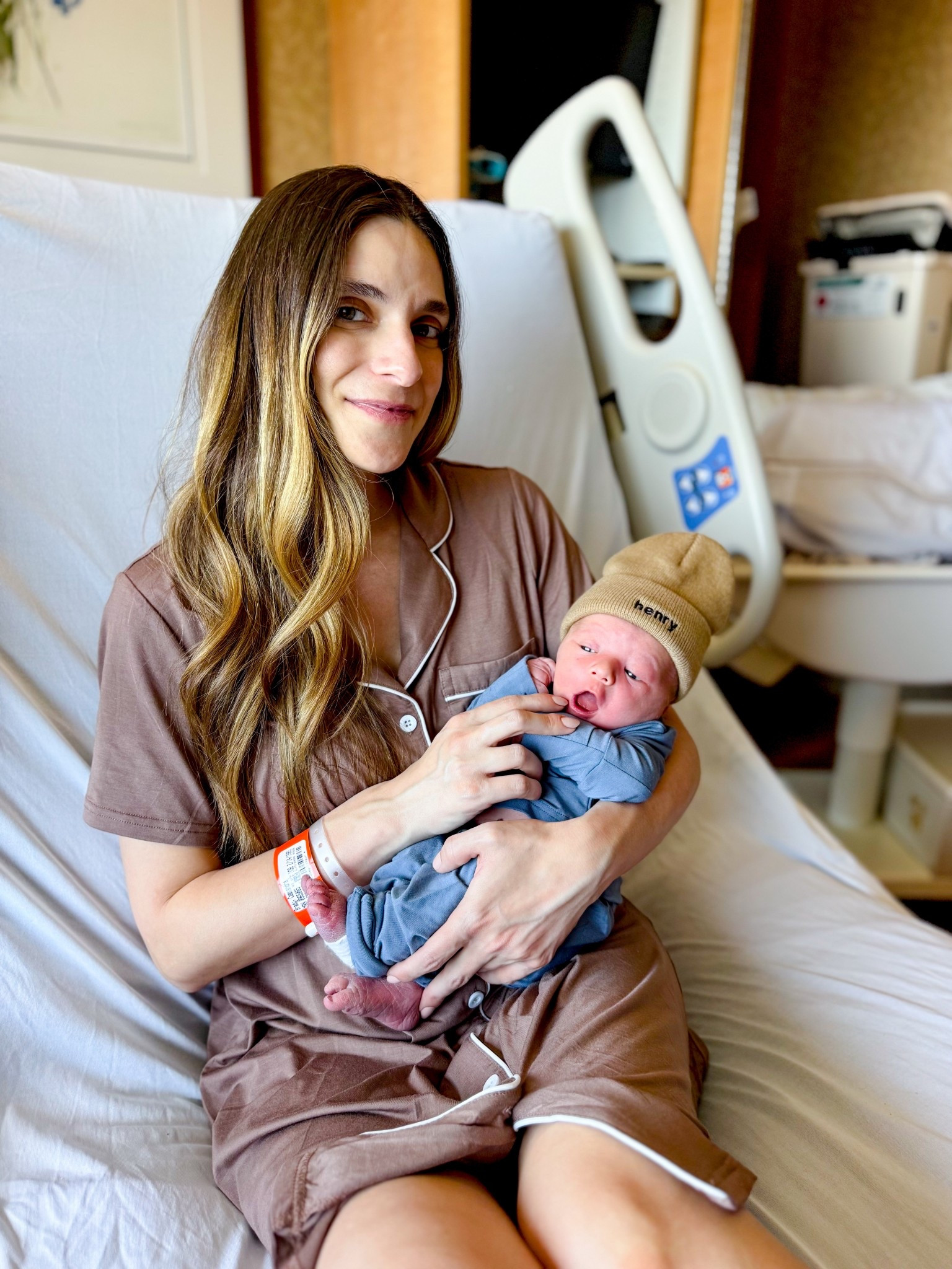 Matching newborn outfit and mom nightgown for delivery at the hospital. Amazon button front nightgown fits tts and is so comfy and comes in lots of colors. Newborn outfit and personalized hat from Caden Lane. 

#LTKBaby #LTKmomlife