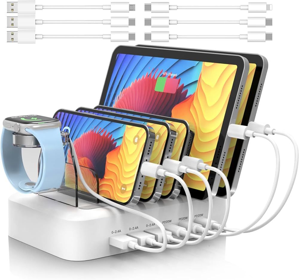 Fast Charging Station for Multiple Devices Apple, MSTJRY 90W 6-Port Charging Dock with 3PCS PD 20... | Amazon (US)