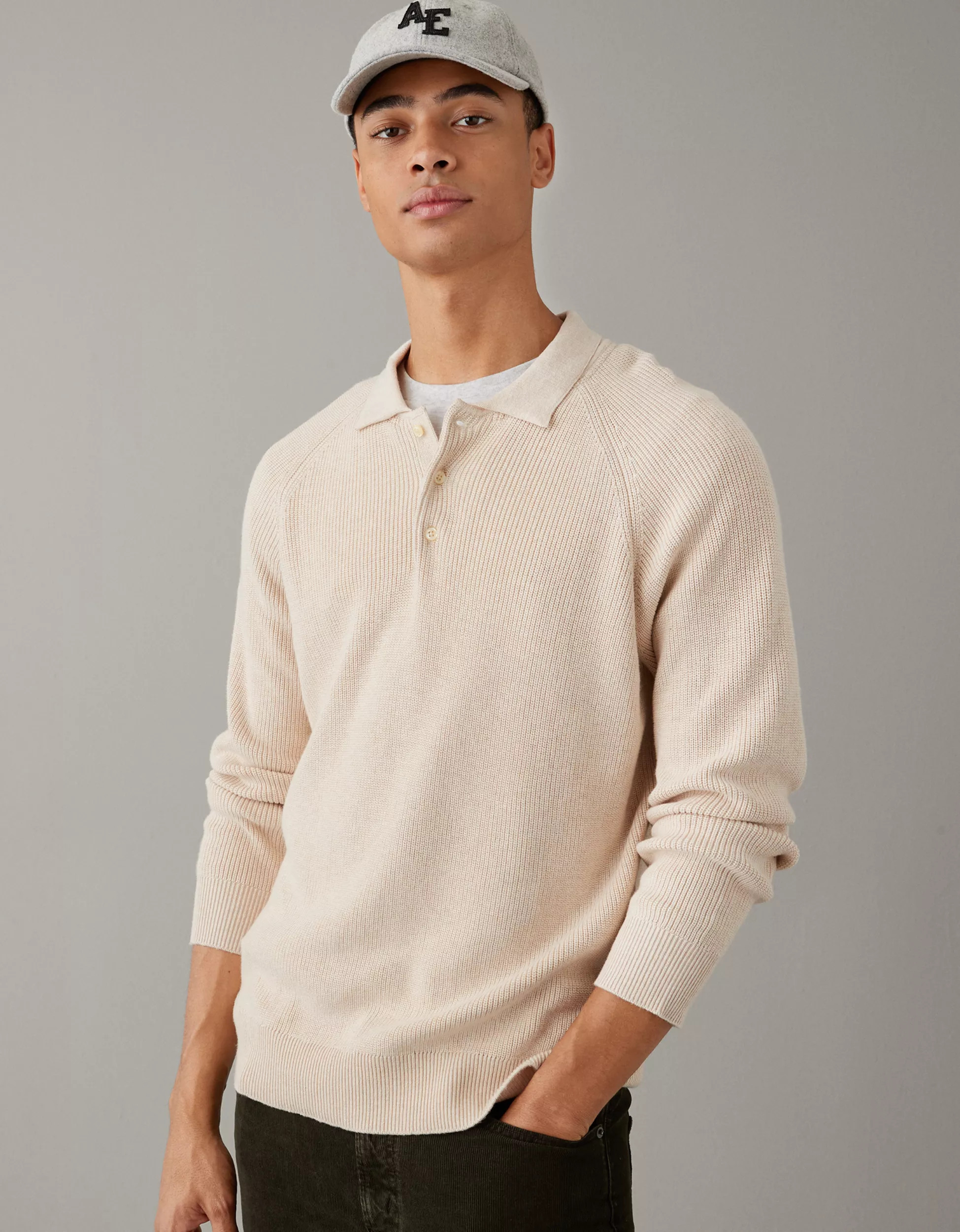AE Long-Sleeve Sweater Polo Shirt | American Eagle Outfitters (US & CA)