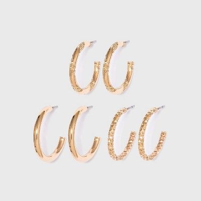 Textured Multi Hoop Earring Set 3pc - Wild Fable™ Gold | Target