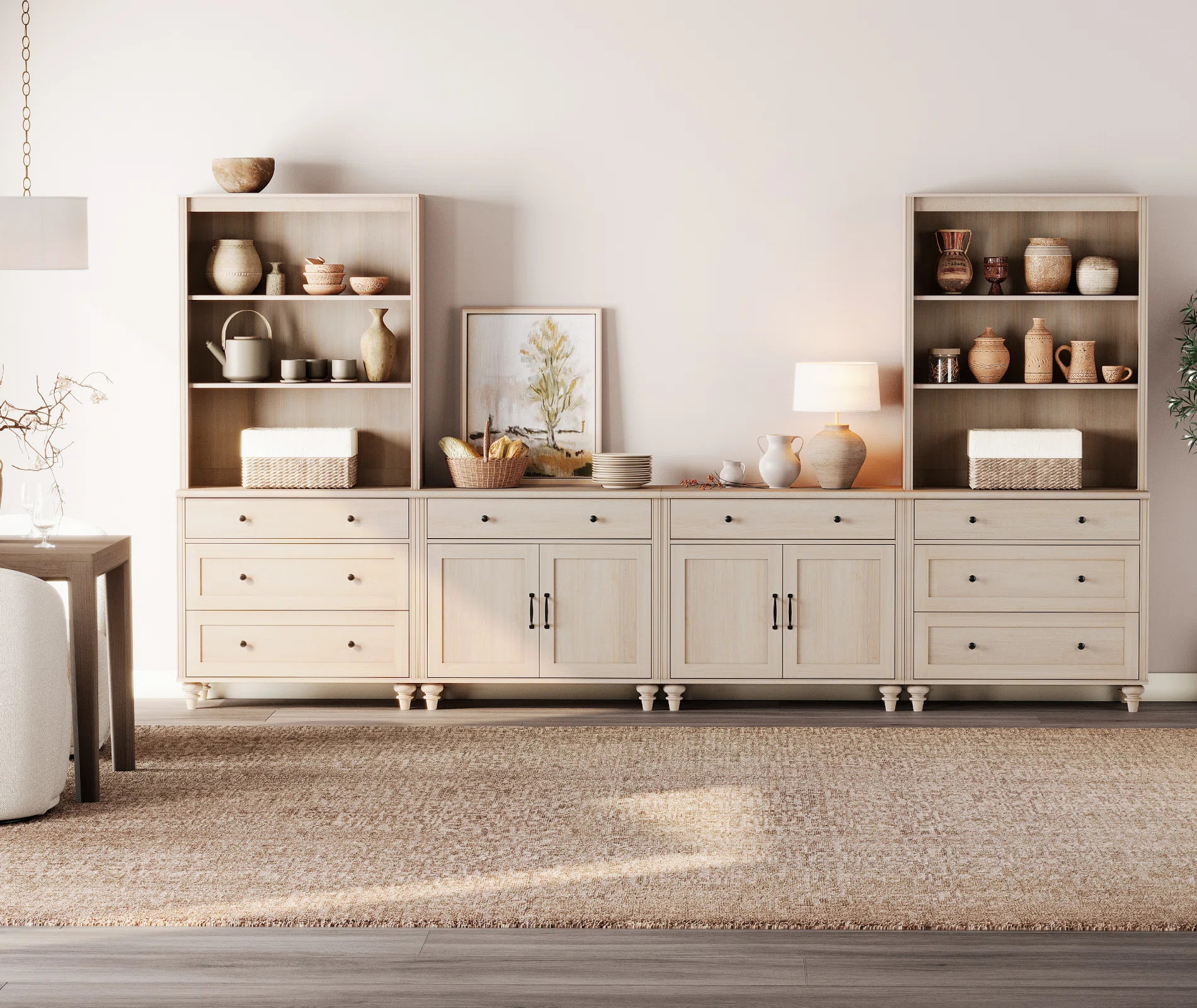 Scarlett Sideboard Cabinet With Bar Hutch, Buffet Cabinet With 4 Wood Doors, 8 Drawers And 3 Tier... | Wayfair North America