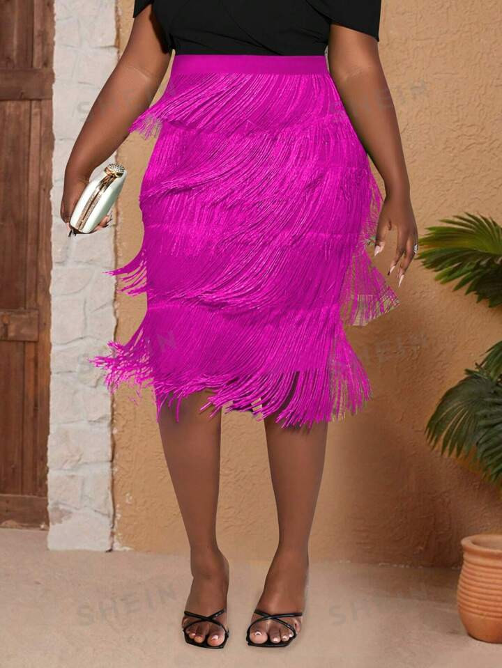Plus Fringe Trim Skirt | SHEIN