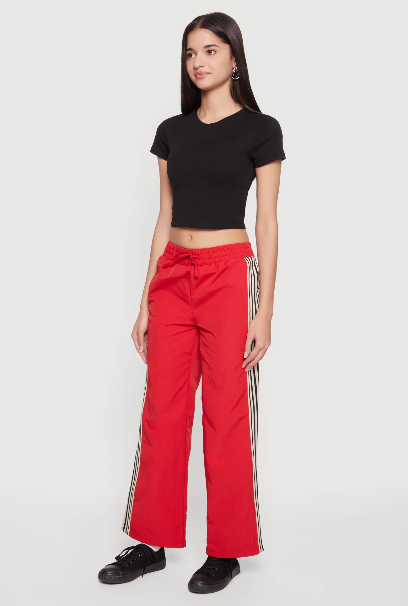 Side Stripe Drawstring Waist Straight Leg Track Pants | Rainbow Shops