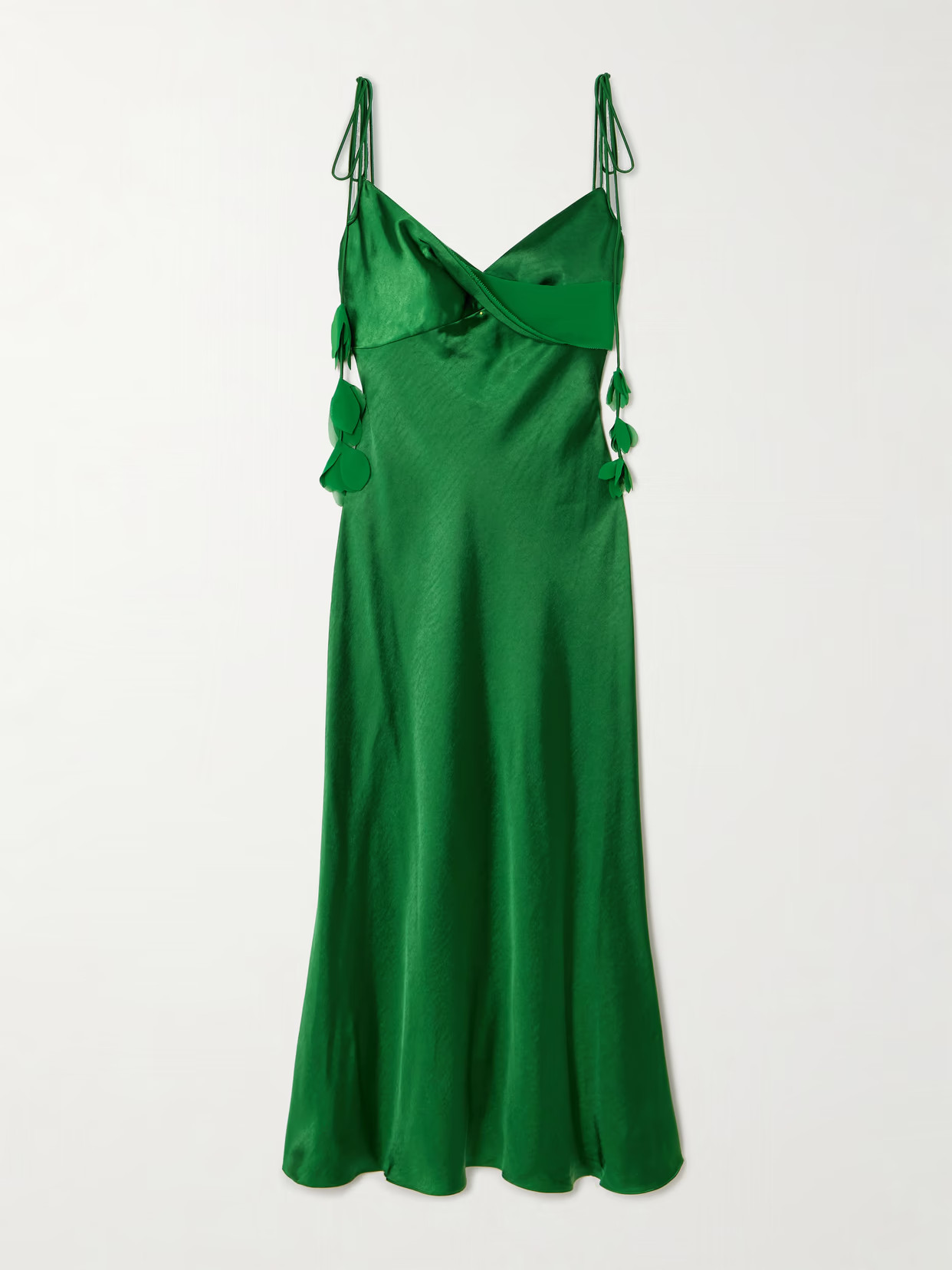 Self-Portrait - Appliquéd Georgette-trimmed Draped Satin Midi Dress - Green | NET-A-PORTER (US)