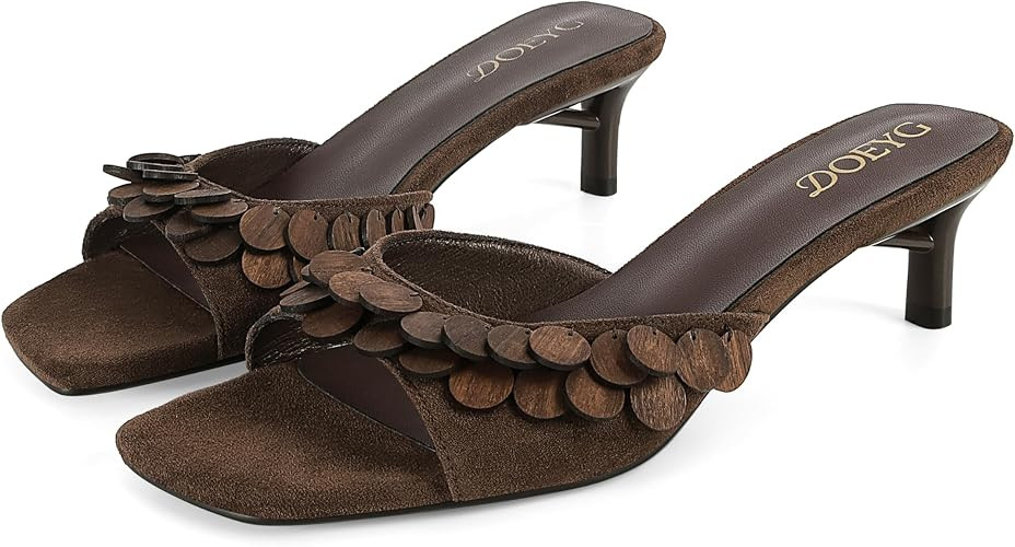DOEYG Kitten Heel Sandals for Women Suede Slide Sandals Dressy Comfortable Square Open Toe Summer... | Amazon (US)