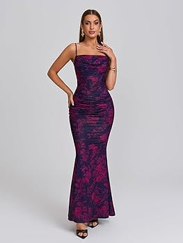 EYNMIN Women's Sleeveless Bodycon Corset Maxi Dress Spaghetti Strap Ruched Elegant Evening Weddin... | Amazon (US)