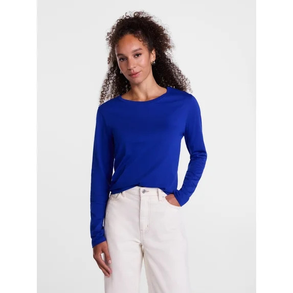 Scenario Women's Cotton Crewneck Tee with Long Sleeves, Sizes XS-XXXL | Walmart (US)