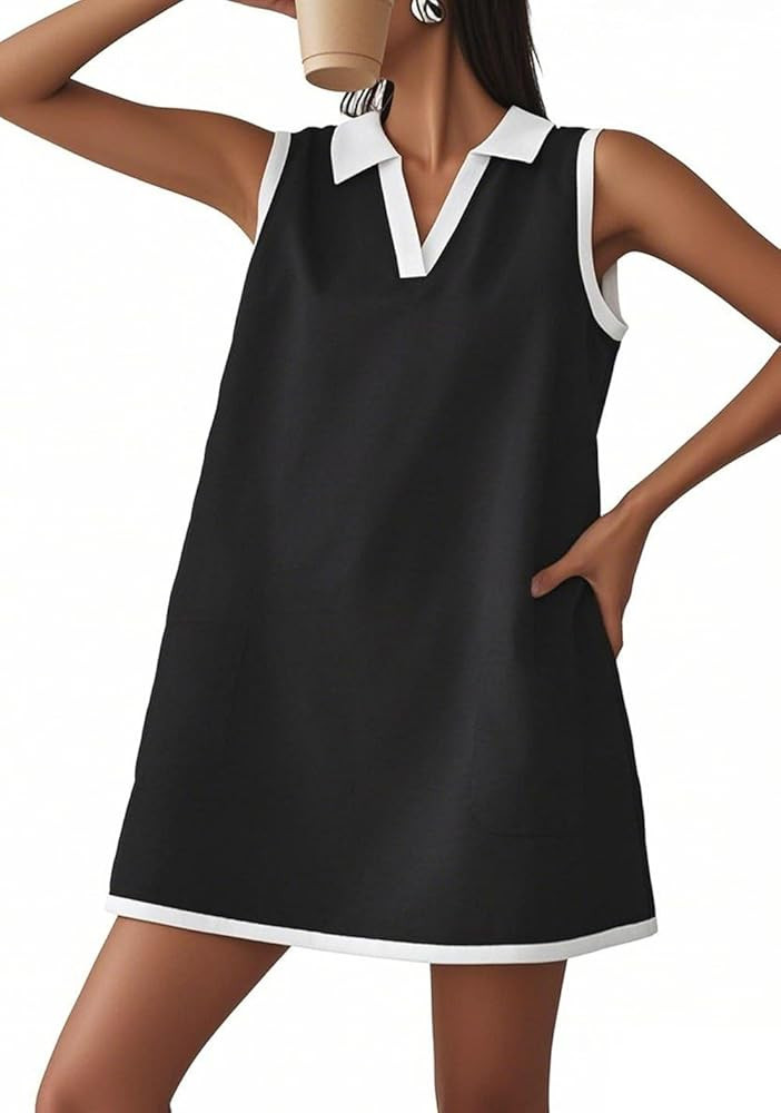 CHARTOU Women Causal Loose Fit Tennis Golf Mini Dress Summer Sleeveless Tunic Shirt Dress with Po... | Amazon (US)