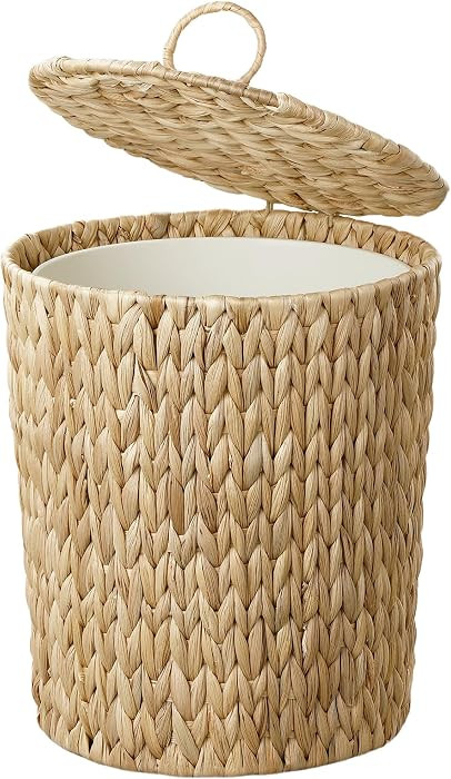 4 Gallon Wicker Trash Can with Lid, Small Bathroom Trash Can, Water Hyacinth Woven Waste Basket, ... | Amazon (US)