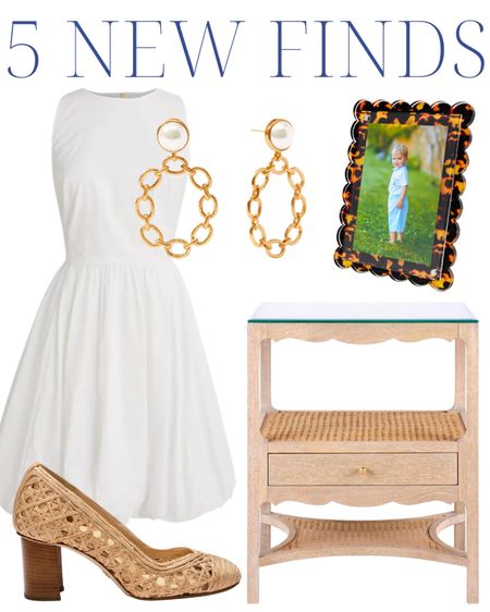5 new finds! White sleeveless bubble dress, wedding shower, bridal shower, bridal luncheon, bridesmaids luncheon, white dress, tortoise picture frame, scalloped picture frame, pearl earrings, scalloped table, stacked heel, woven shoe, summer ootd, summer outfit, scalloped bedside table nightstand, coastal home, coastal style, grandmillennial home, grandmillennial style, classic home, classic style, southern home, southern style 

#LTKstyletip #LTKsalealert #LTKhome