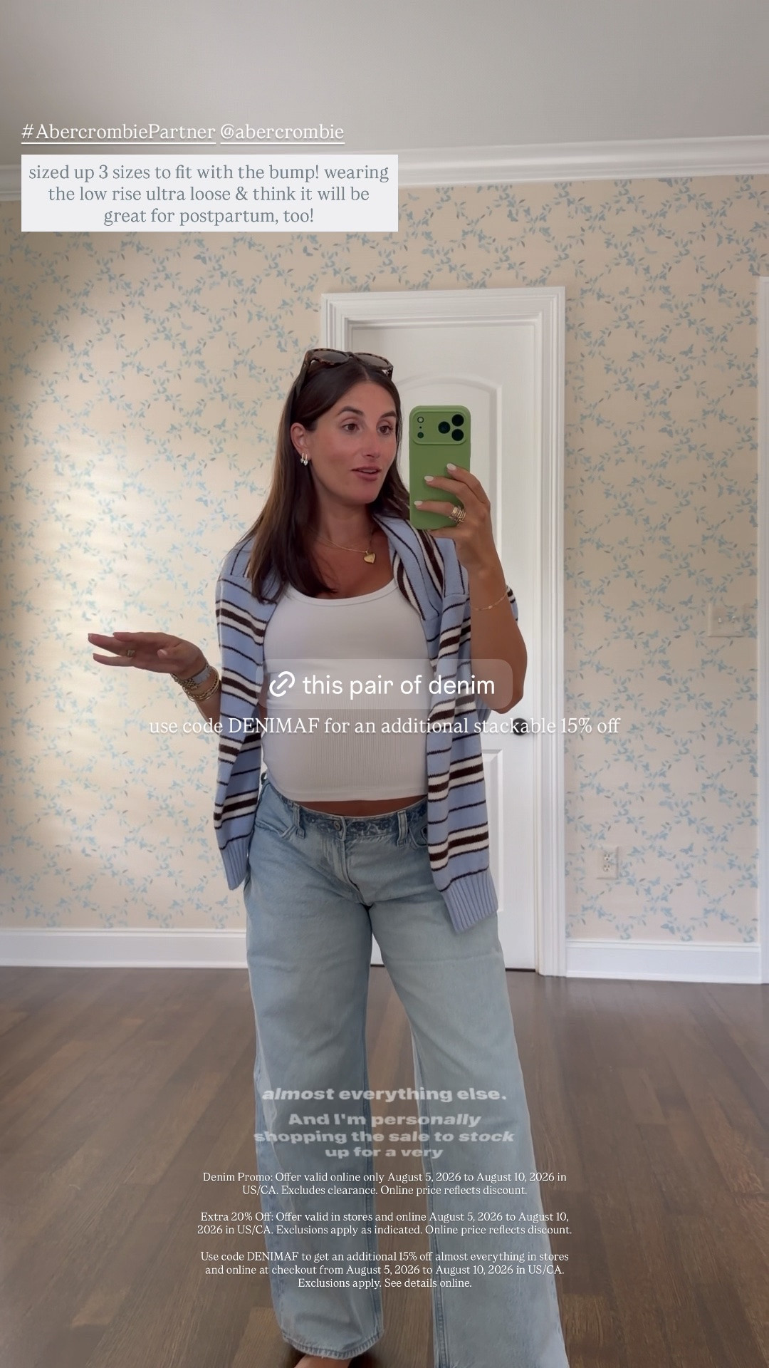 #AbercrombiePartner one of my favorite times to stock up on @abercrombie denim! Right now through 8/10 denim is 25-50% + 20% off almost everything else & code DENIMAF will get you an additional 15% off 👏🏻 #sponsored 

Denim Promo: Offer valid online only August 5, 2026 to August 10, 2026 in US/CA. Excludes clearance. Online price reflects discount. Extra 20% Off: Offer valid in stores and online August 5, 2026 to August 10, 2026 in US/CA. Exclusions apply as indicated. Online price reflects discount. Use code DENIMAF to get an additional 15% off almost everything in stores and online at checkout from August 5, 2026 to August 10, 2026 in US/CA. Exclusions apply. See details online.