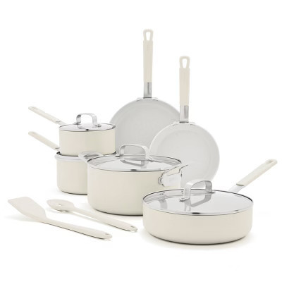Bobby Flay 12pc Ceramic Nonstick Aluminum Cookware Set Cream | Target
