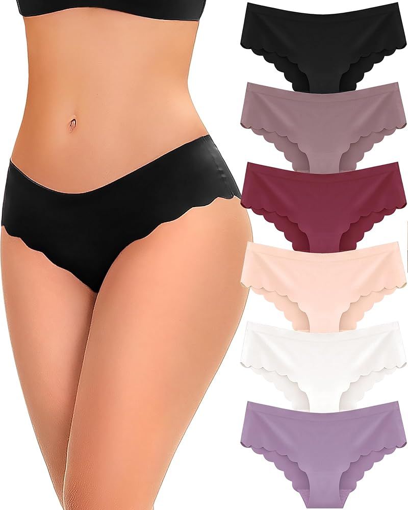 FINETOO 6 pack Seamless Underwear for Women Sexy Low Rise Hipster Wave Edge No Show Bikini Pantie... | Amazon (US)